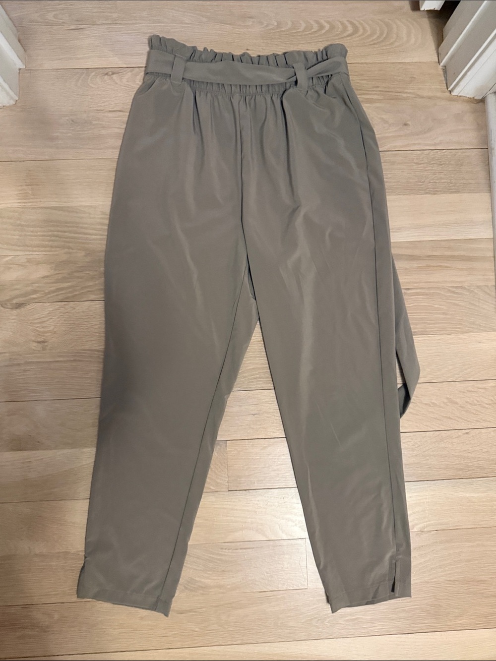 STYLUS Taupe Paperbag Waist Tapered Pants